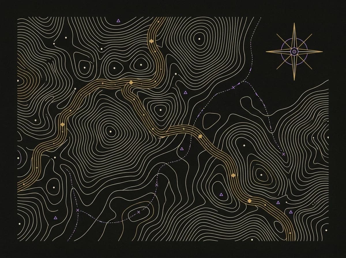 Abstract audit map with a gold recommended route
